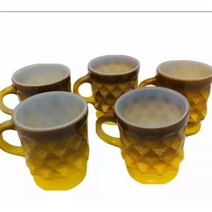 💛5 Vintage Fire King Kimberly Mugs Brown Yellow